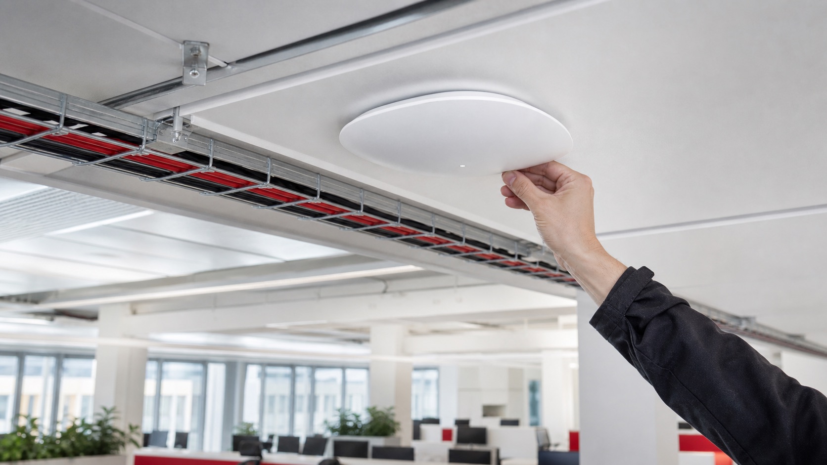 Access Point empresarial instalado en oficina corporativa